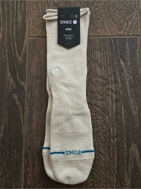 Stance Men's Casual Crew Socks in Cream with Blue Accent